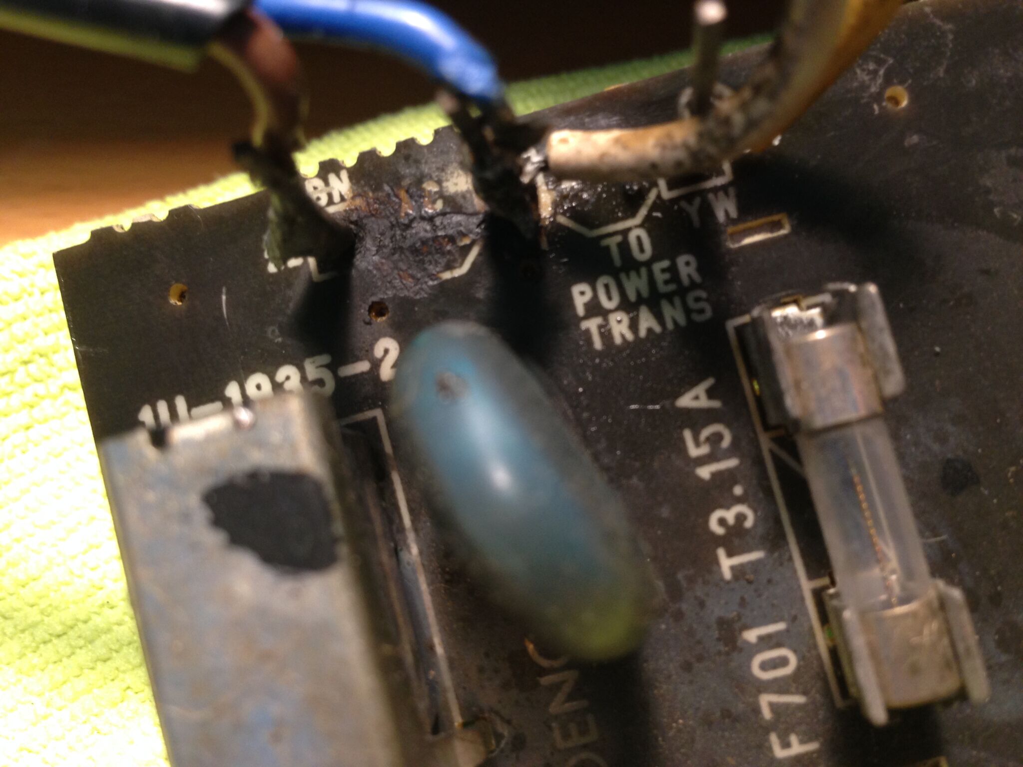 Scorch marks on the power button PCB