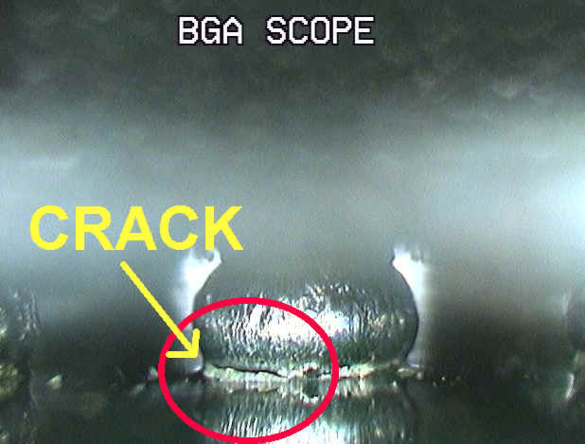 A cracked BGA solder ball